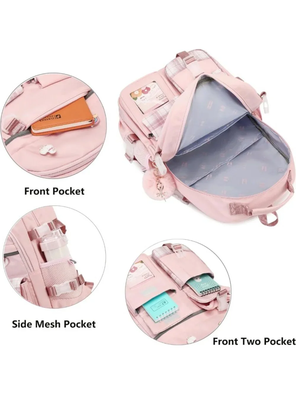 Stylish Pink Backpack for Girls - 15.6